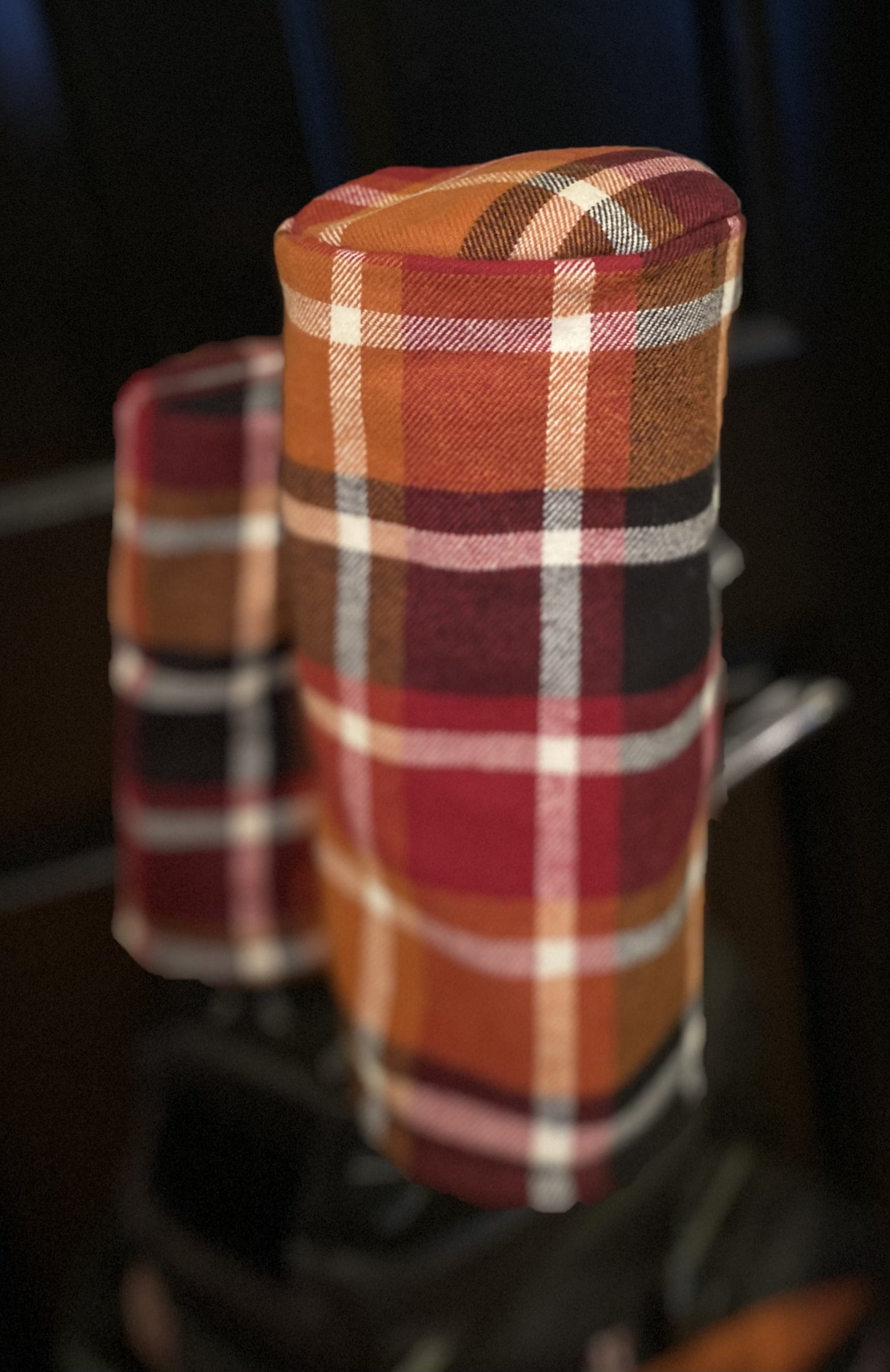 Multi color plaid barrel style golf headcover