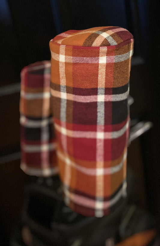 Multi color plaid barrel style golf headcover