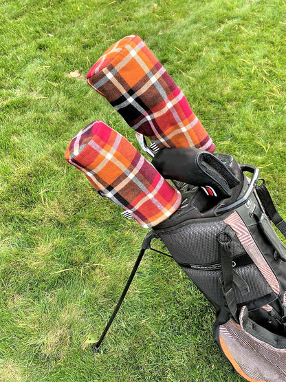 Multi color plaid barrel style golf headcover